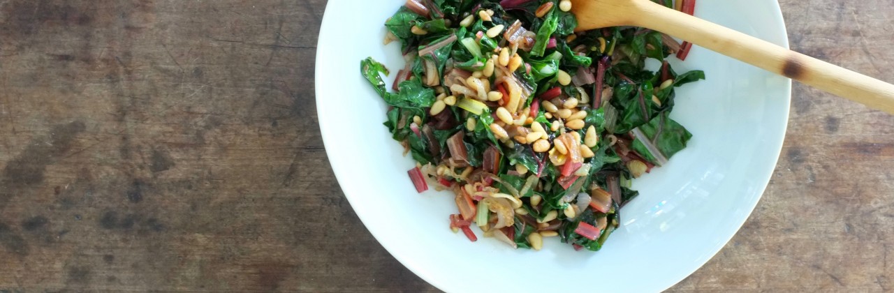 Balsamic Swiss Chard with Pine Nuts and Garlic