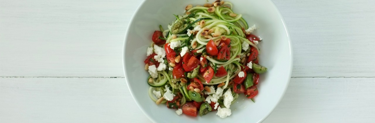 Zucchini Noodles with Tomatoes, Olives & Feta