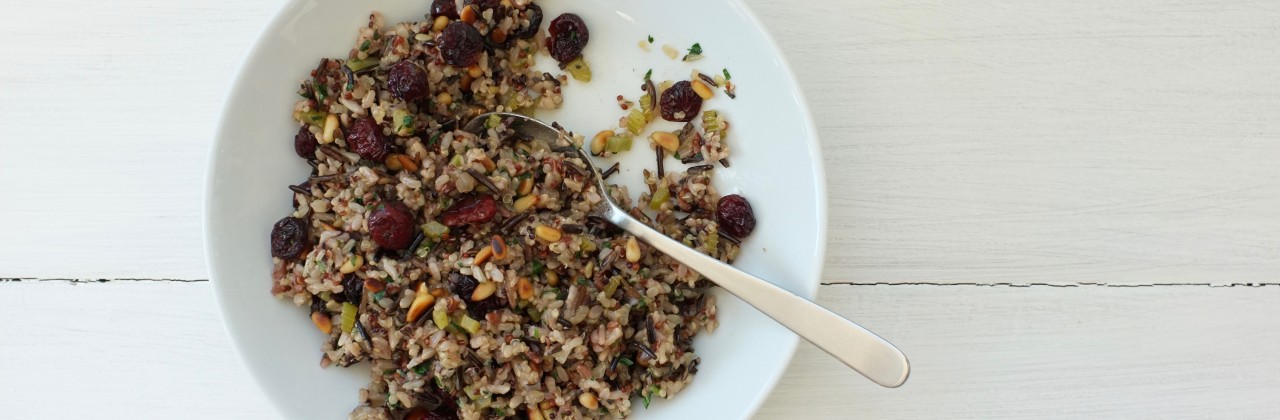 Wild Rice and Quinoa Stuffing with Pine Nuts and Dried Cranberries  