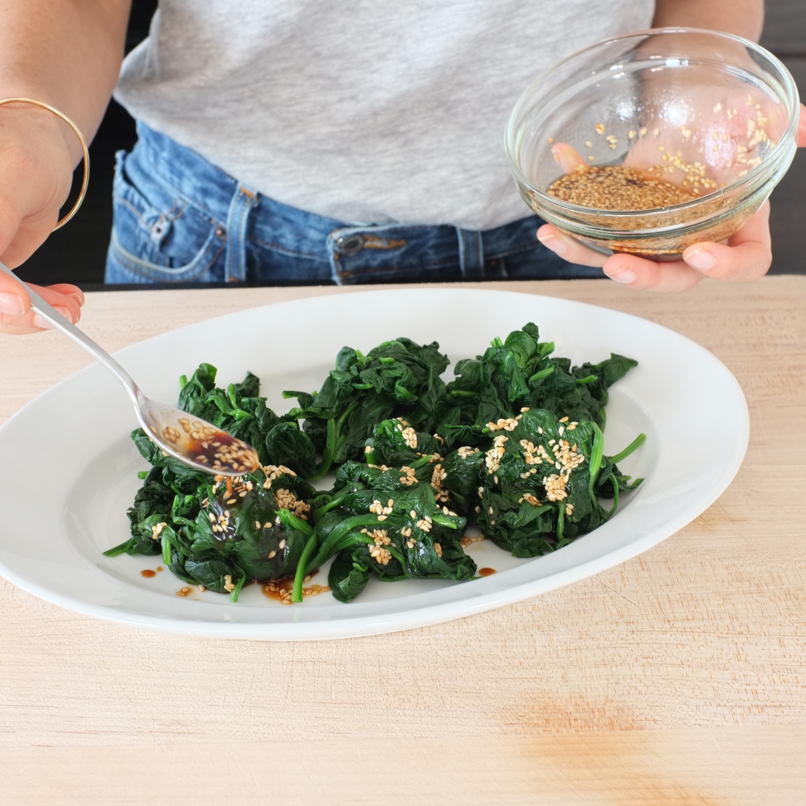 Steamed Spinach with Sesame Dressing Recipe from Jessica Seinfeld - Jessica Seinfeld