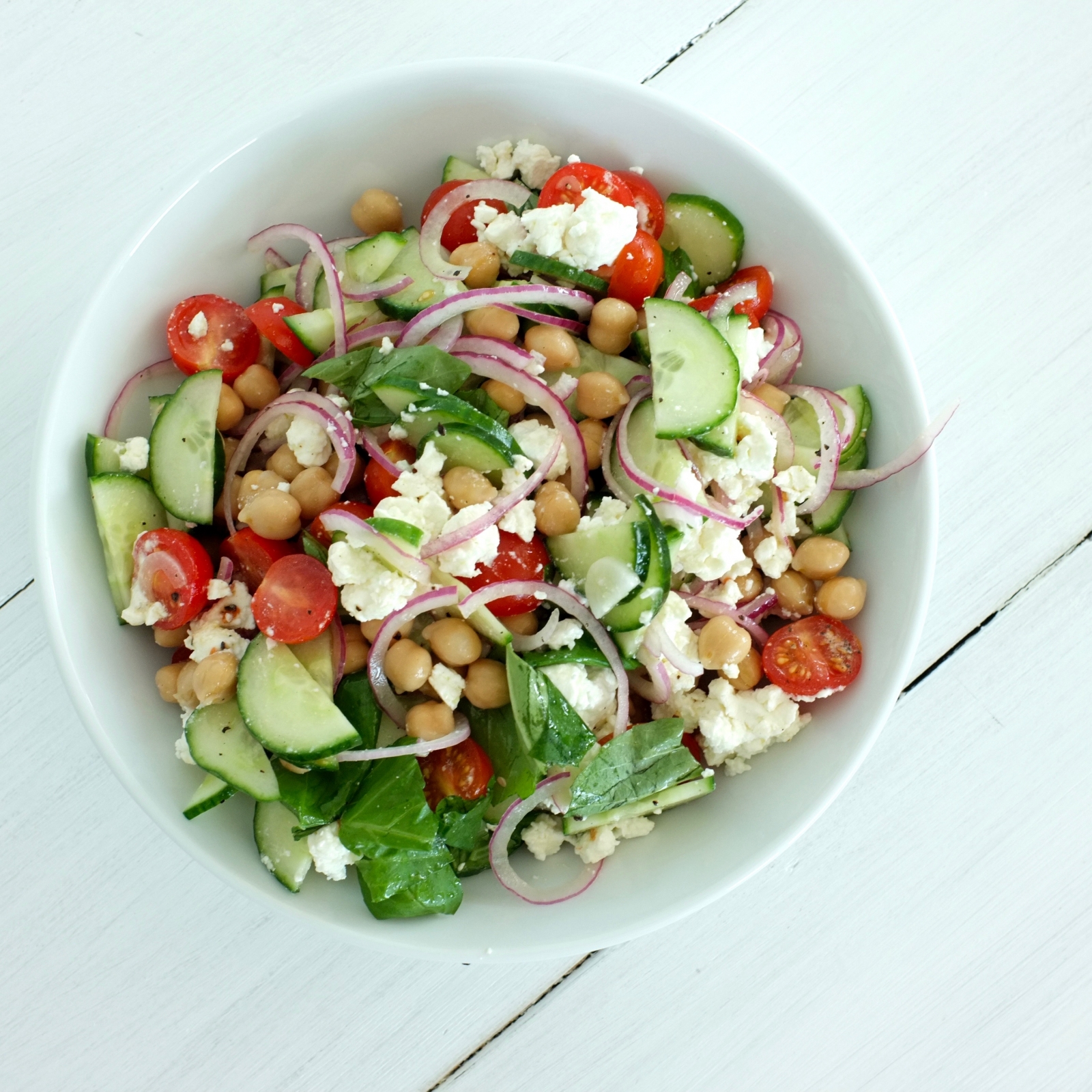 Cucumber-Feta Salad with Chickpeas and Basil