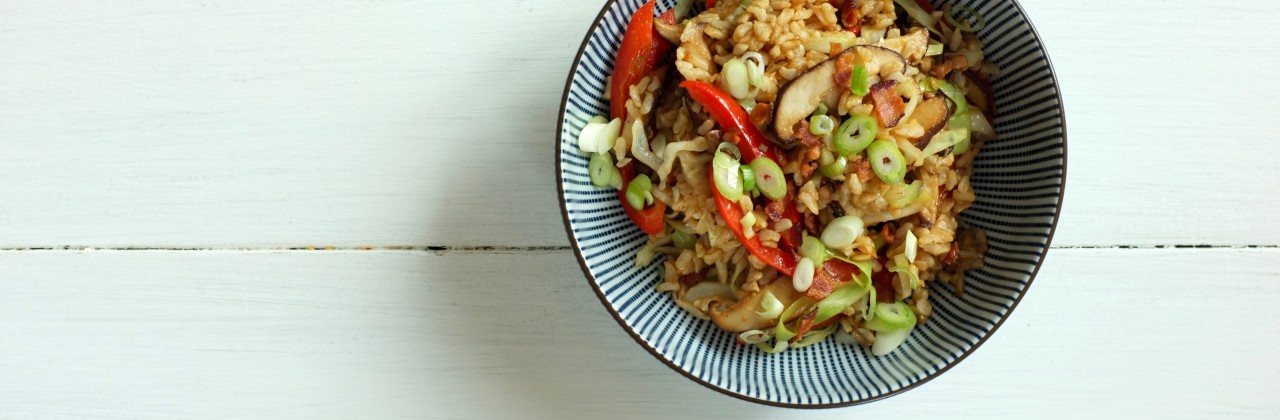 Stir Fried Rice with Bacon and Mushrooms