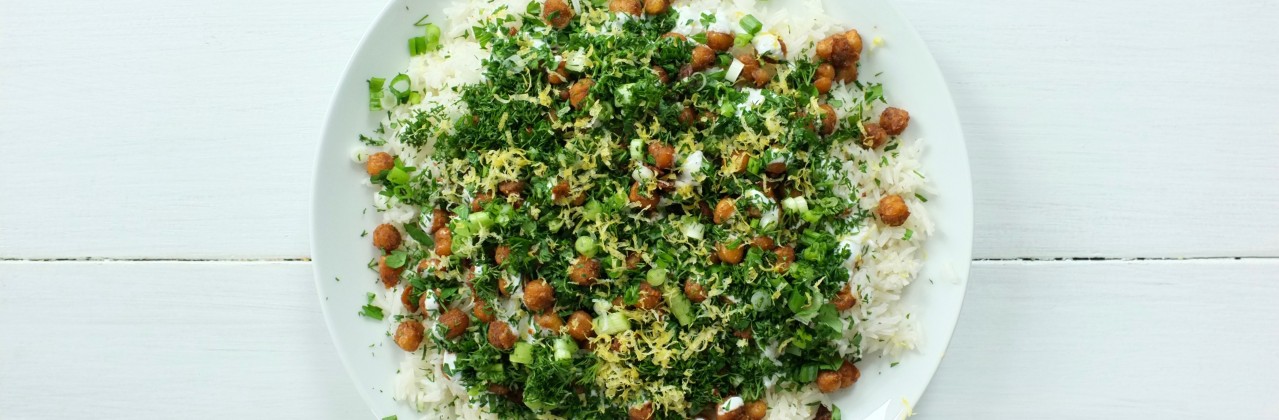 Basmati Rice with Crispy Chickpeas, Yogurt and Herbs