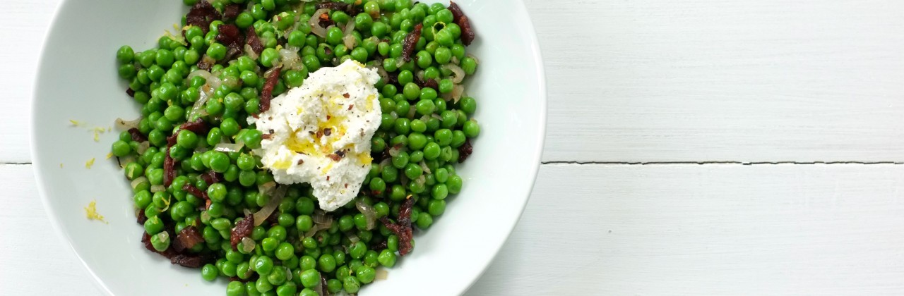 Spring Peas with Bacon and Ricotta