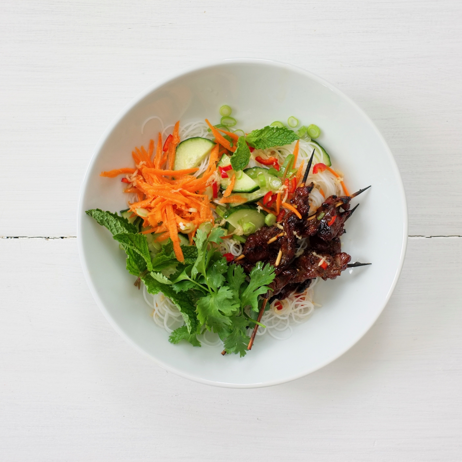 Grilled Teriyaki Beef Skewers with Cold Noodle Salad