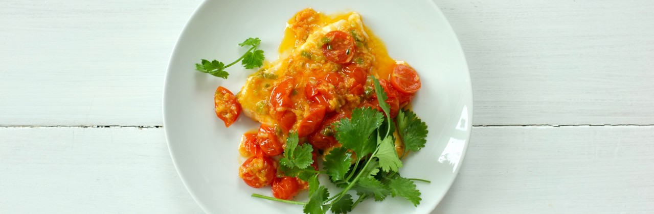 Halibut with Ginger, Scallions and Tomato