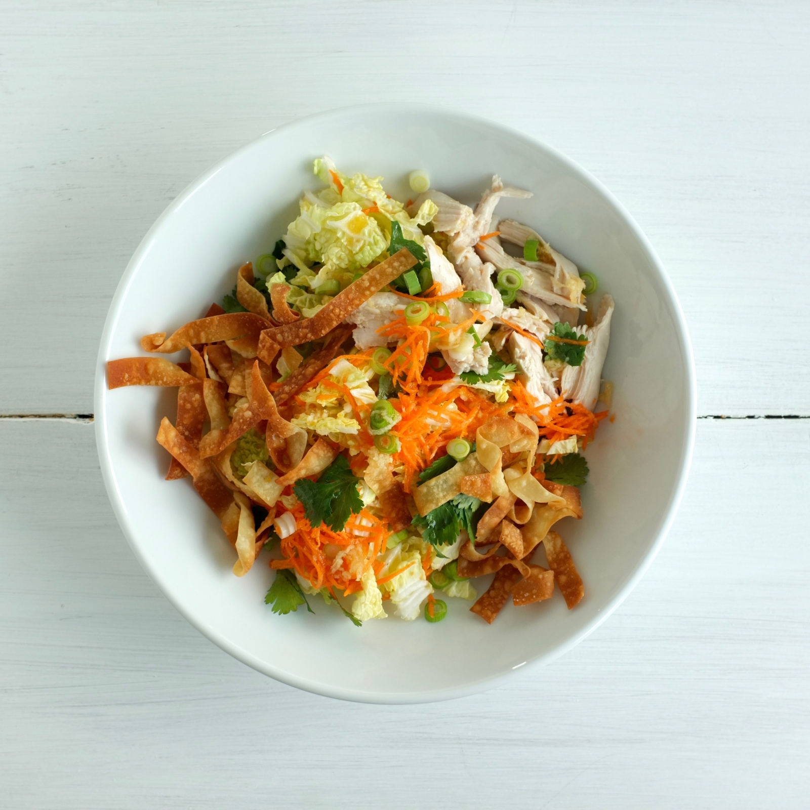 Chicken Salad with Mandarin-Ginger Vinaigrette and Crispy Wontons