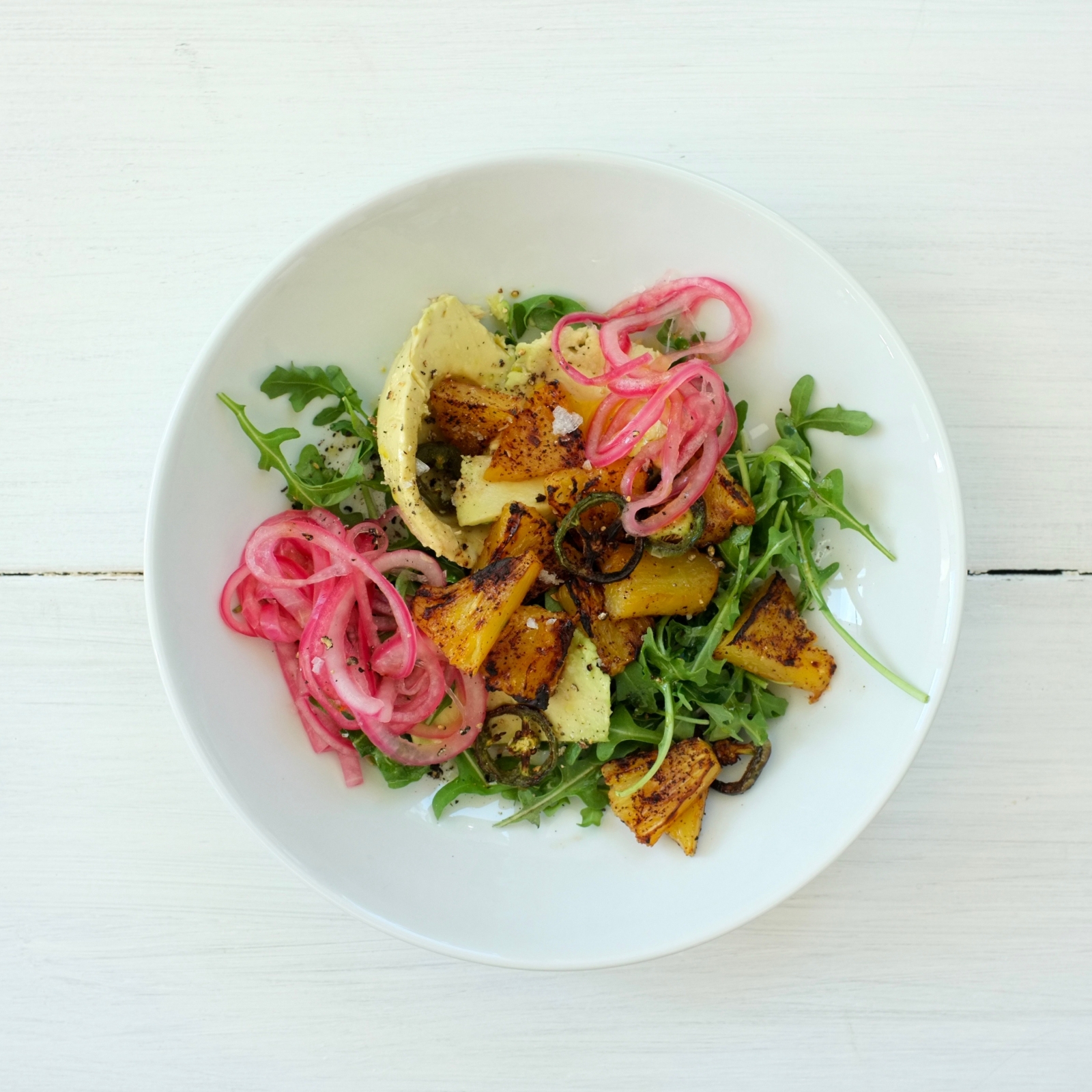 Broiled Pineapple Salad with Avocado and Pickled Onion