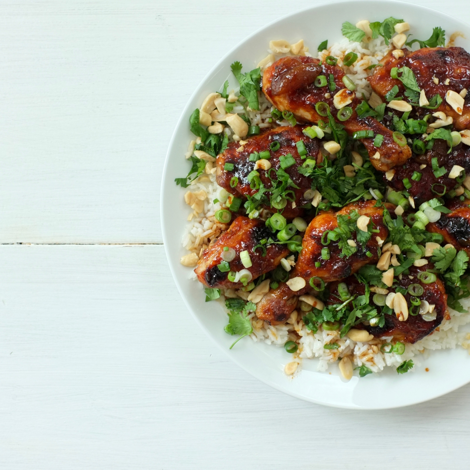 Peach and Sriracha Chicken with Coconut Rice