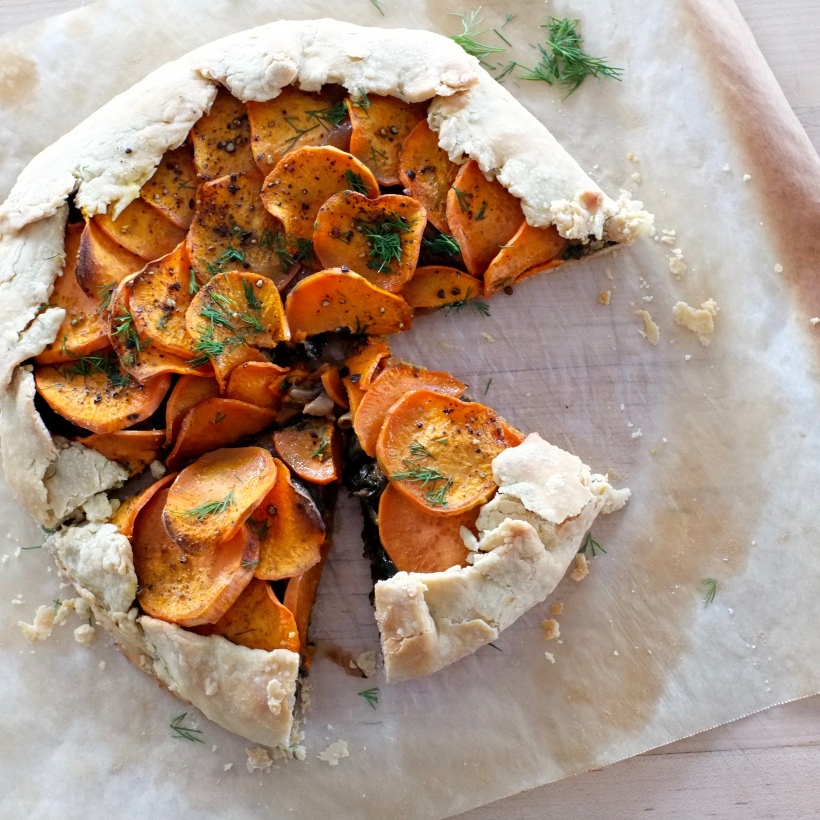 Caramelized Onion, Spinach, and Sweet Potato Tart