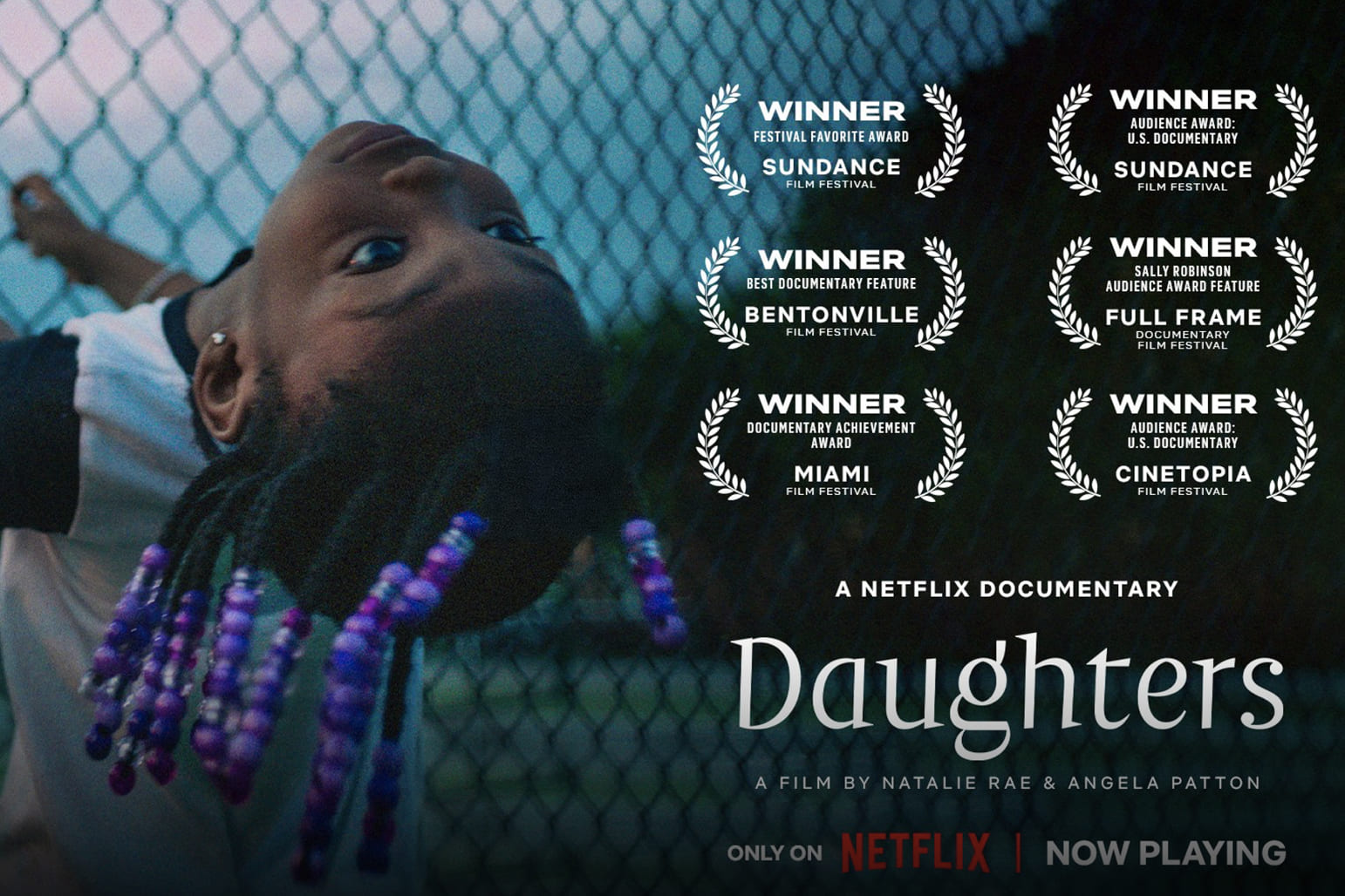 poster for the Netflix documentary Daughters with various awards listed